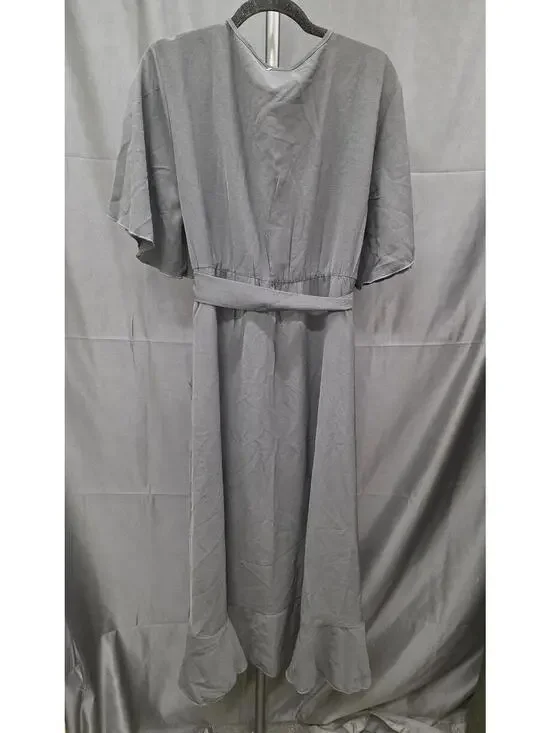 SCOMCHIC Plus Size Black Wrap Maxi Dress Ruffle High Low V Neck Short Sleeve XXL - Picture 4 of 4